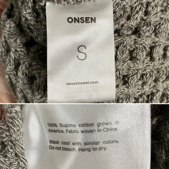 ONSEN Supima Waffle Bath Robe Hood Pockets Unisex NO BELT Cinder Gray Size S - Picture 8 of 14